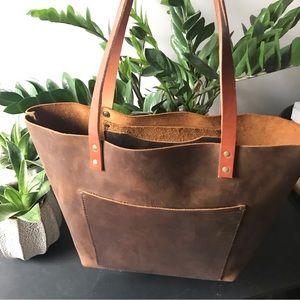 Portland Leather Goods Large Leather Tote Bag in Canyon w/ Tan Handles